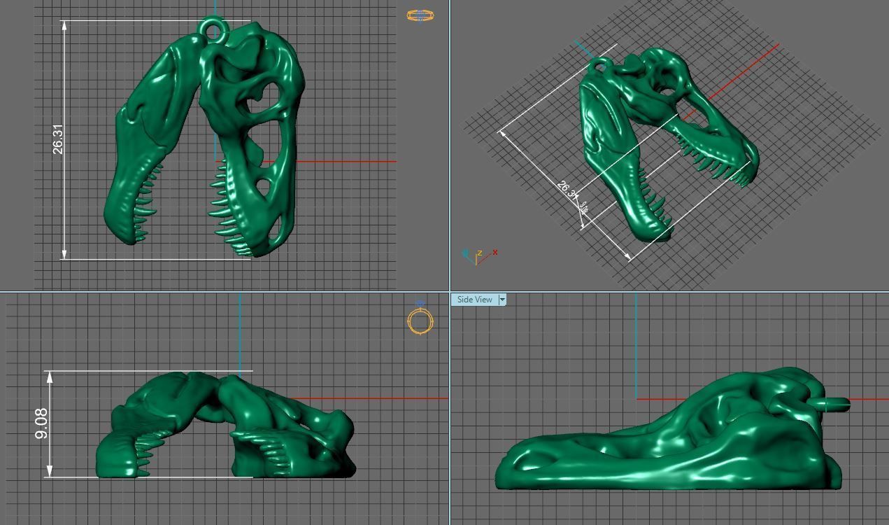 Tyrannosaurus skull silver pendant 3D print model_7