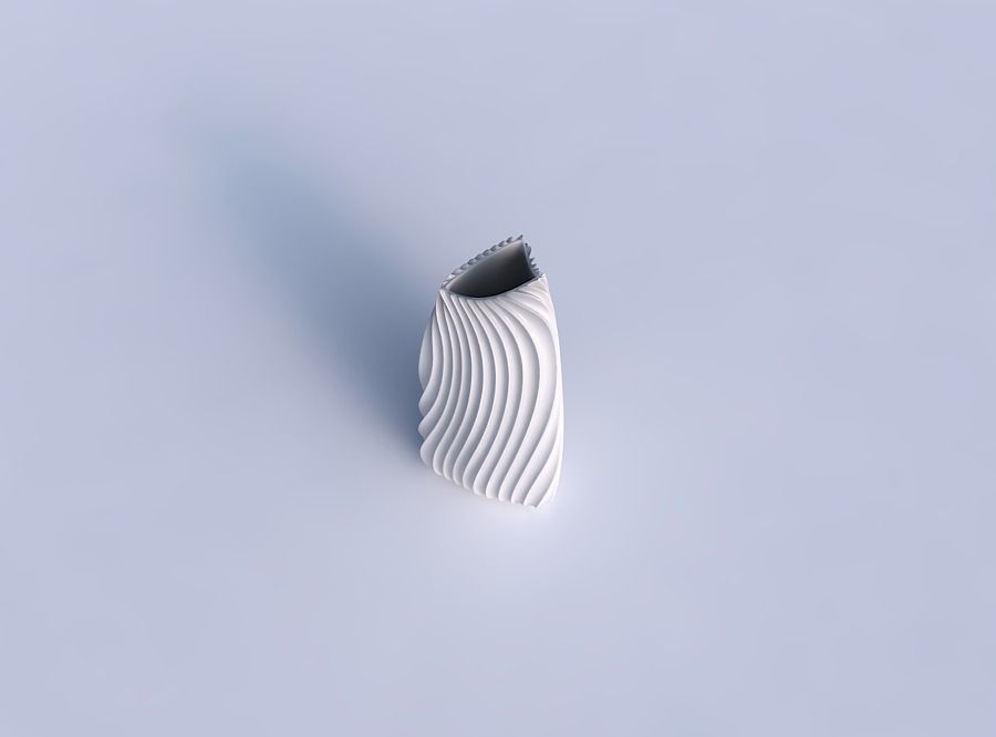 Vase curved tipping triangle 2 with wavy extruded lines 4 3D print model_1