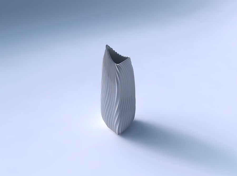 Vase curved tipping triangle 2 with wavy extruded lines 4 3D print model_3