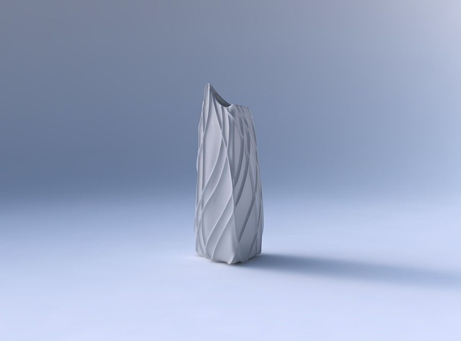 Vase curved tipping triangle 2 with wavy sparse extruded lines 3D print model_4