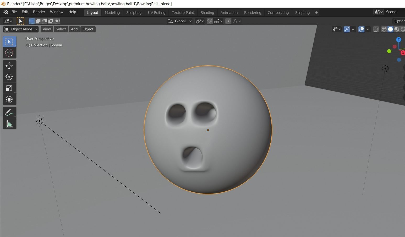 Bowling ball blue painted 3D model_4