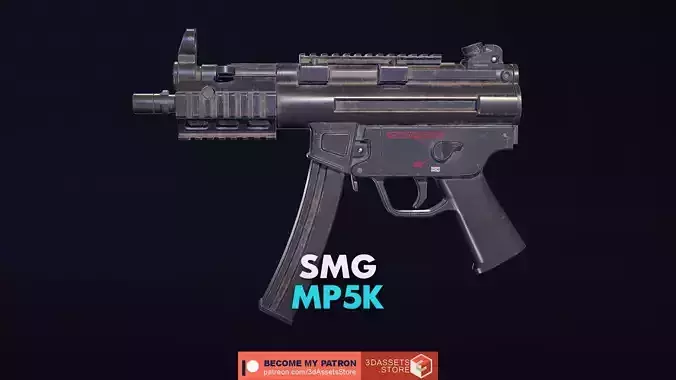 Weapon - Gun - SMG - MP5K Low-poly 3D model