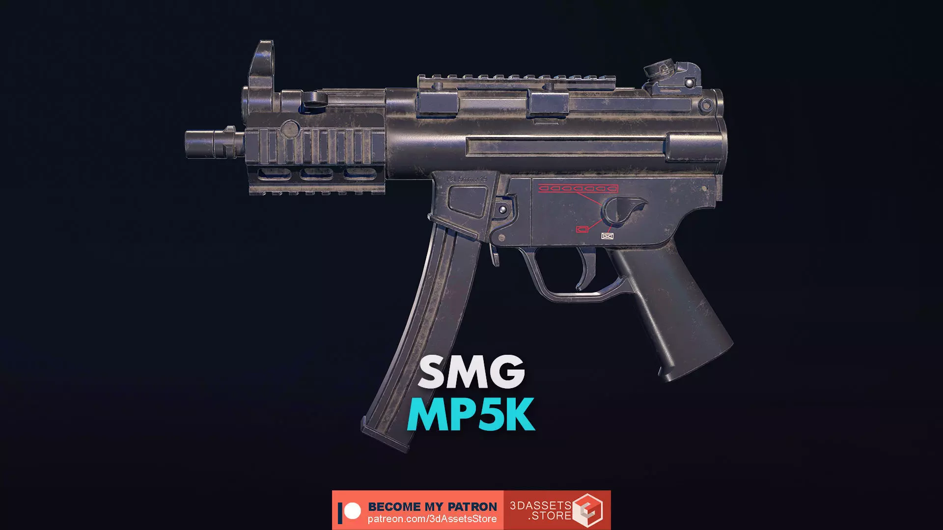Weapon - Gun - SMG - MP5K Low-poly 3D model