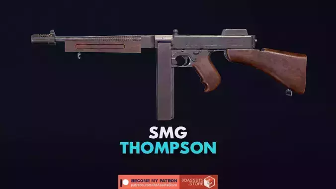 Weapon - Gun - SMG - Thompson Low-poly 3D model