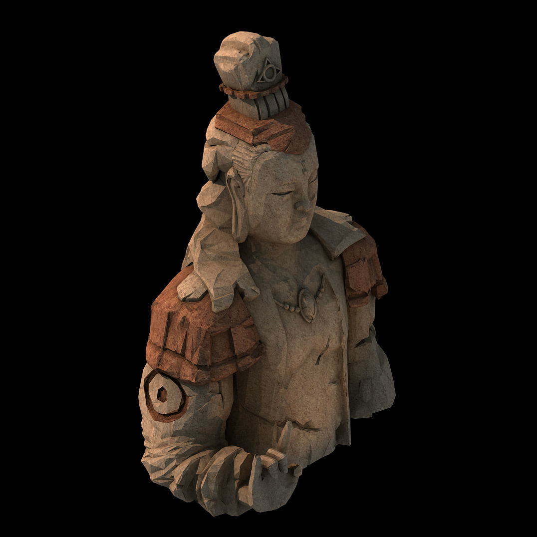 Large Stone Carving - Broken Buddha 03 3D model_1