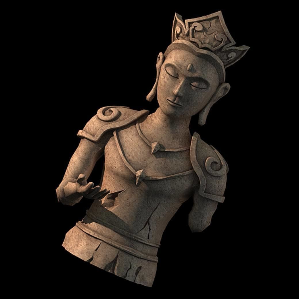 Large Stone Carving - Broken Buddha 04 3D model_1