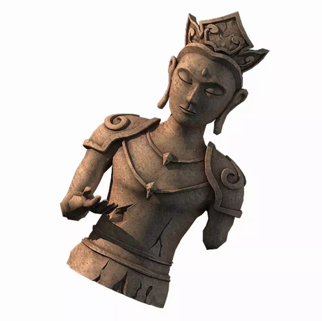 Large Stone Carving - Broken Buddha 04 3D model_0