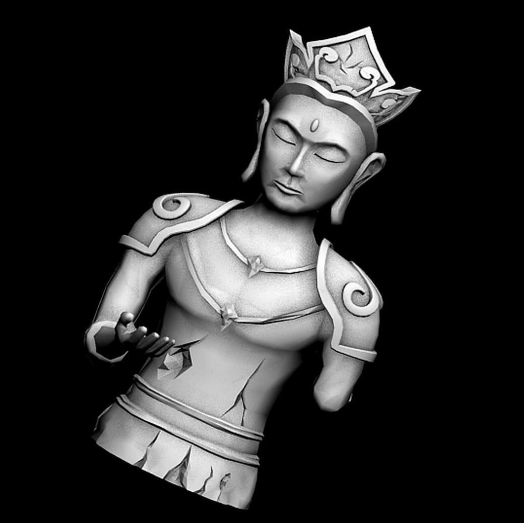 Large Stone Carving - Broken Buddha 04 3D model_3