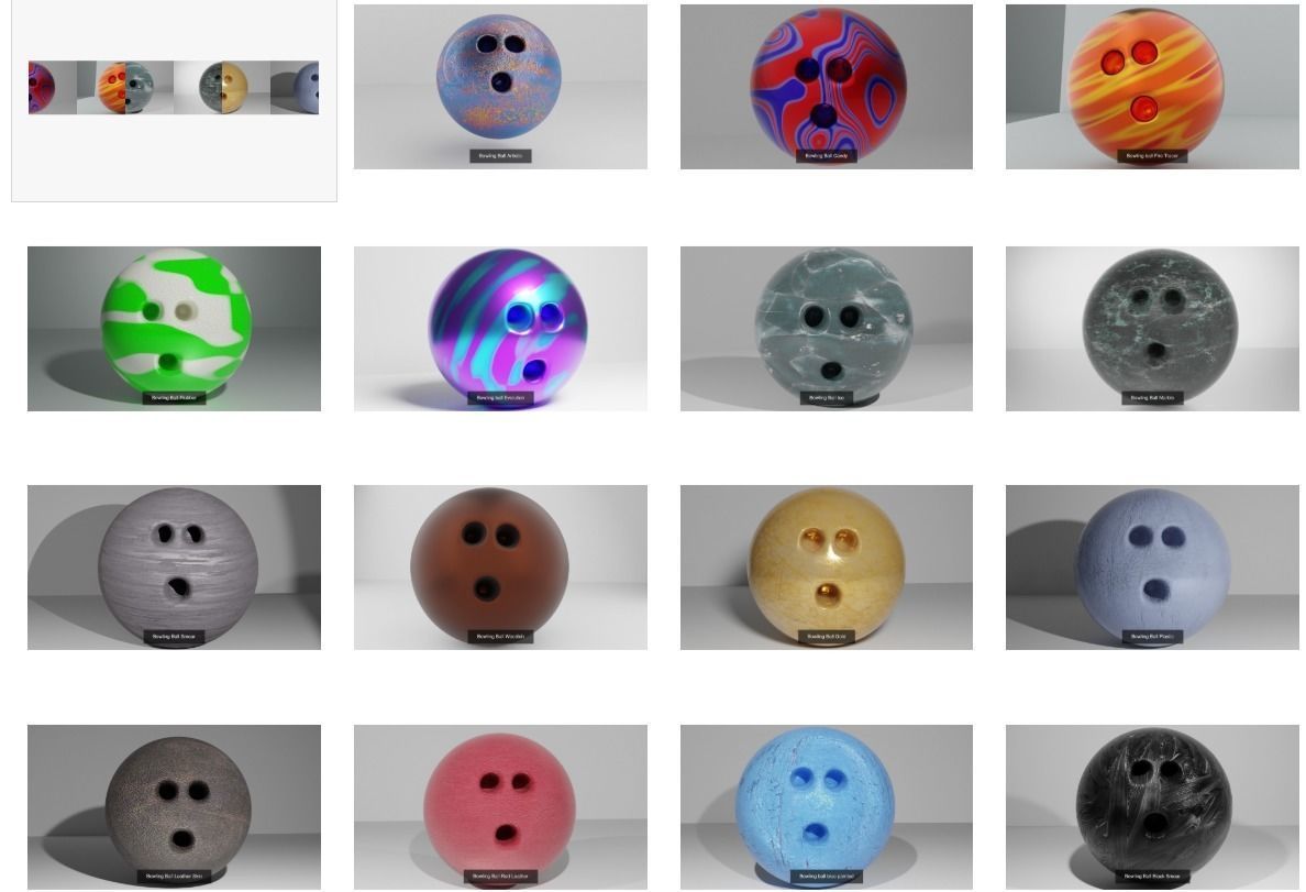 15 Premium Bowling Balls Bundle 3D Model Collection_17