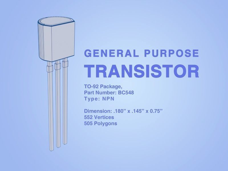 General Purpose NPN Transistor Low-poly 3D model_1