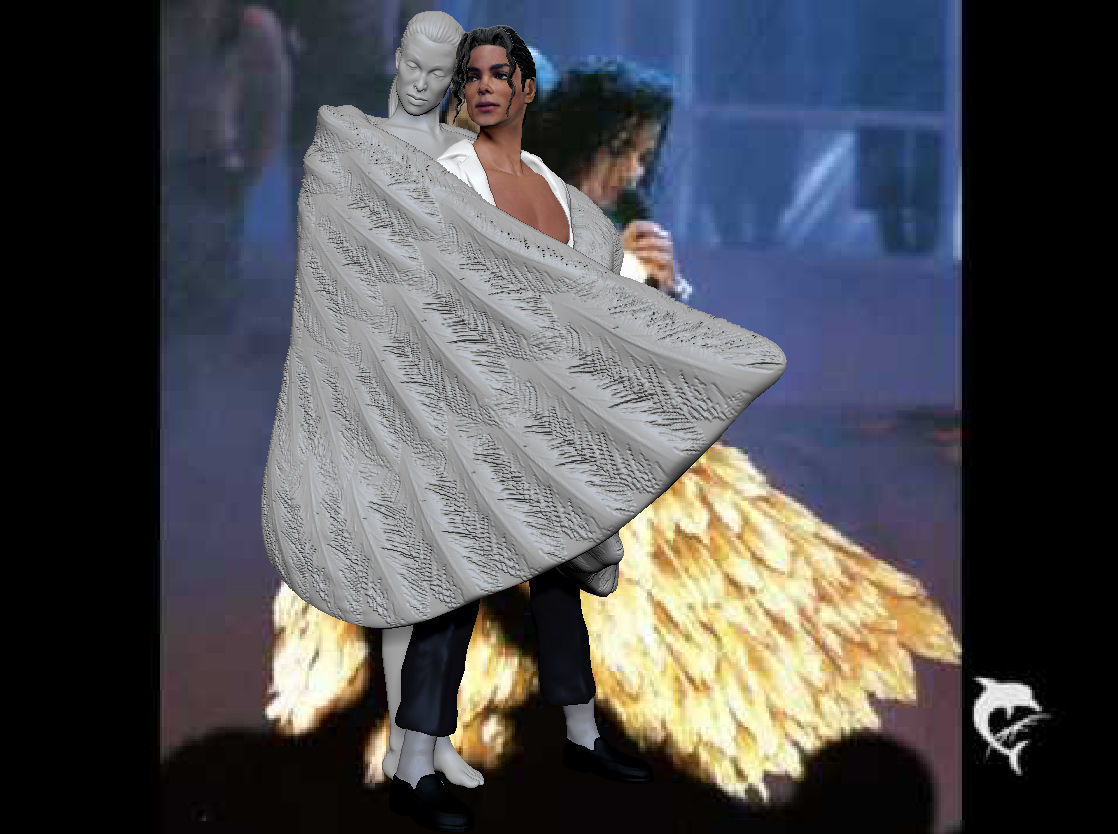 Michael Jackson with Angel Will You Be There live Statue 3D print model_15