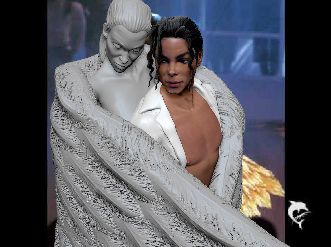 Michael Jackson with Angel Will You Be There live Statue 3D print model_16