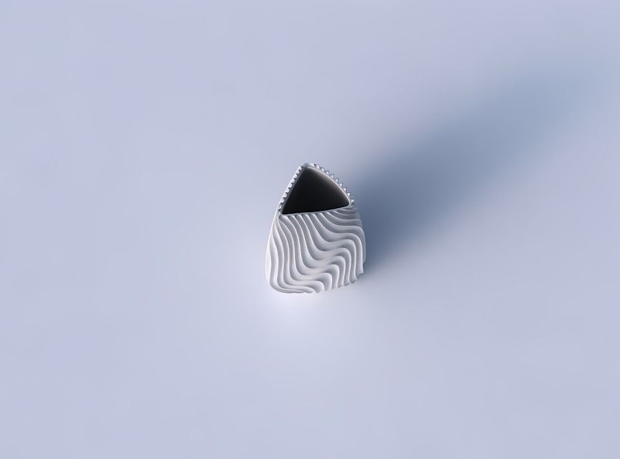 Vase curved tipping triangle with wavy extruded lines 3 3D print model_2