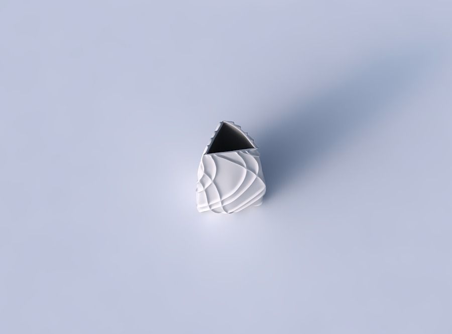 Vase curved tipping triangle with wavy sparse extruded lines 3D print model_2