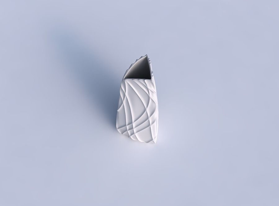 Vase curved tipping triangle with wavy sparse extruded lines 3D print model_1