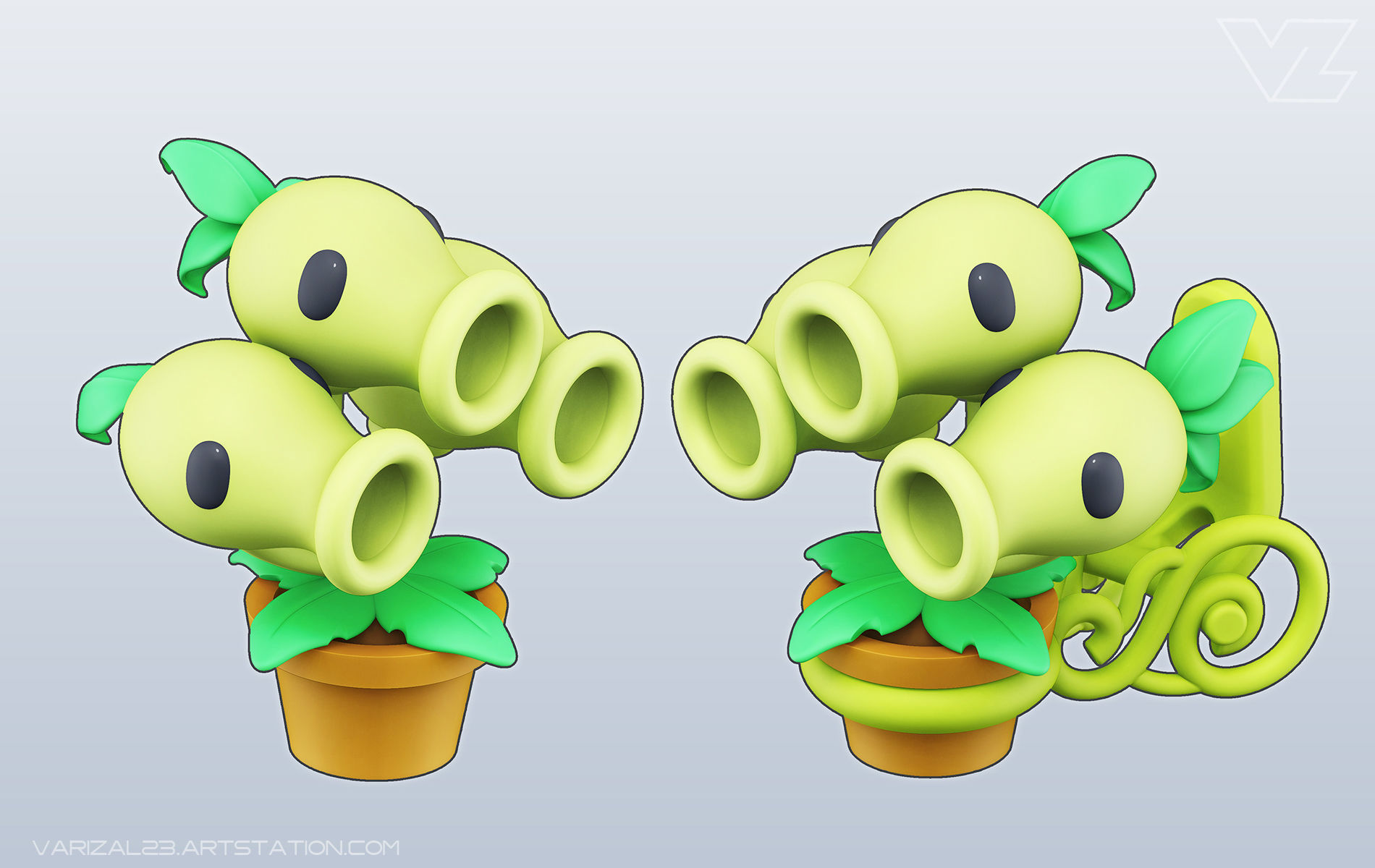 Plants vs Zombies - Threepeater 3D print model_1