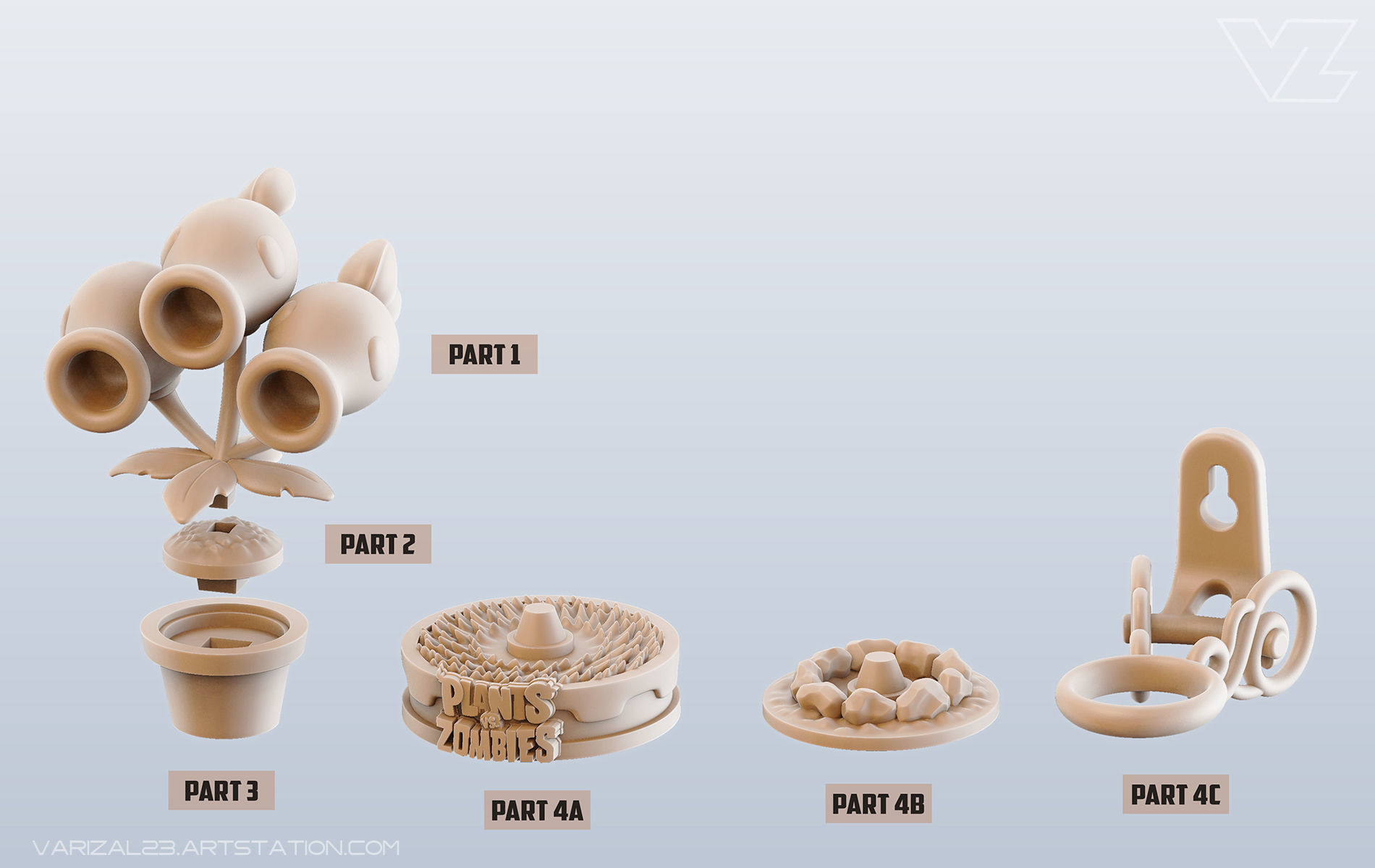 Plants vs Zombies - Threepeater 3D print model_3