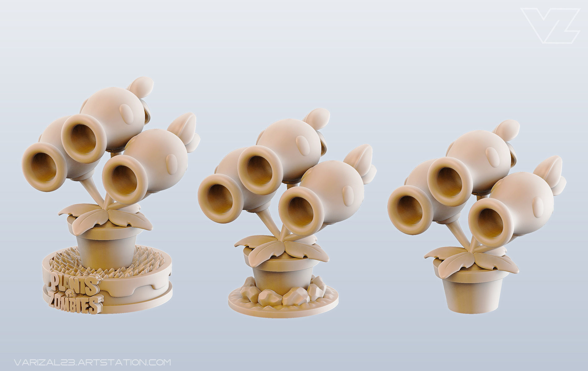 Plants vs Zombies - Threepeater 3D print model_2