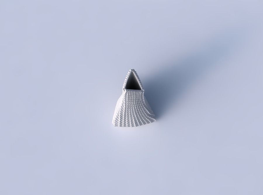 Vase grounded tilted triangle with bent extruded lines 3D print model_2