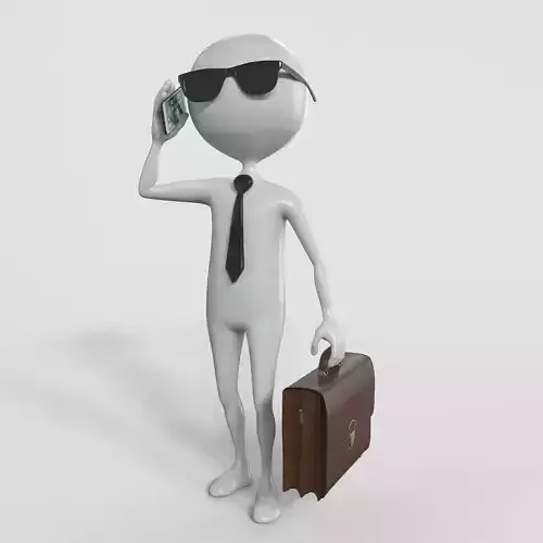 Stickman businessman with sunglasses and briefcase 3D model
