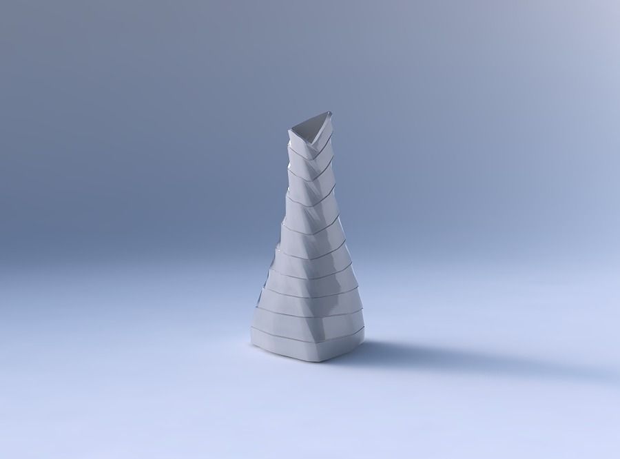 Vase grounded tilted triangle with horizontal dents and twist... 3D print model_4
