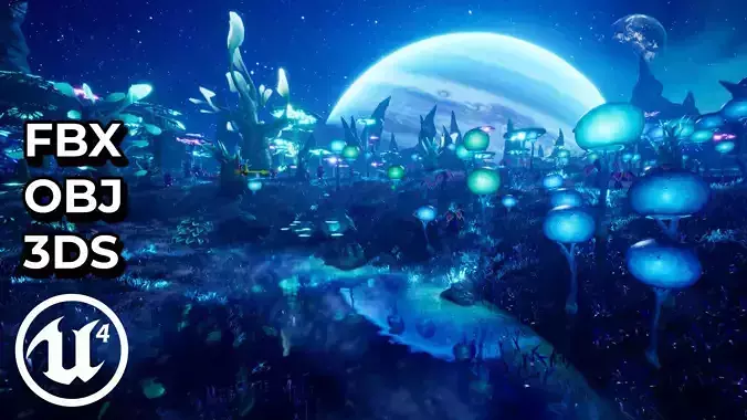 Alien Planet Fantasy Environment - Swamp Plants Low-poly 3D model