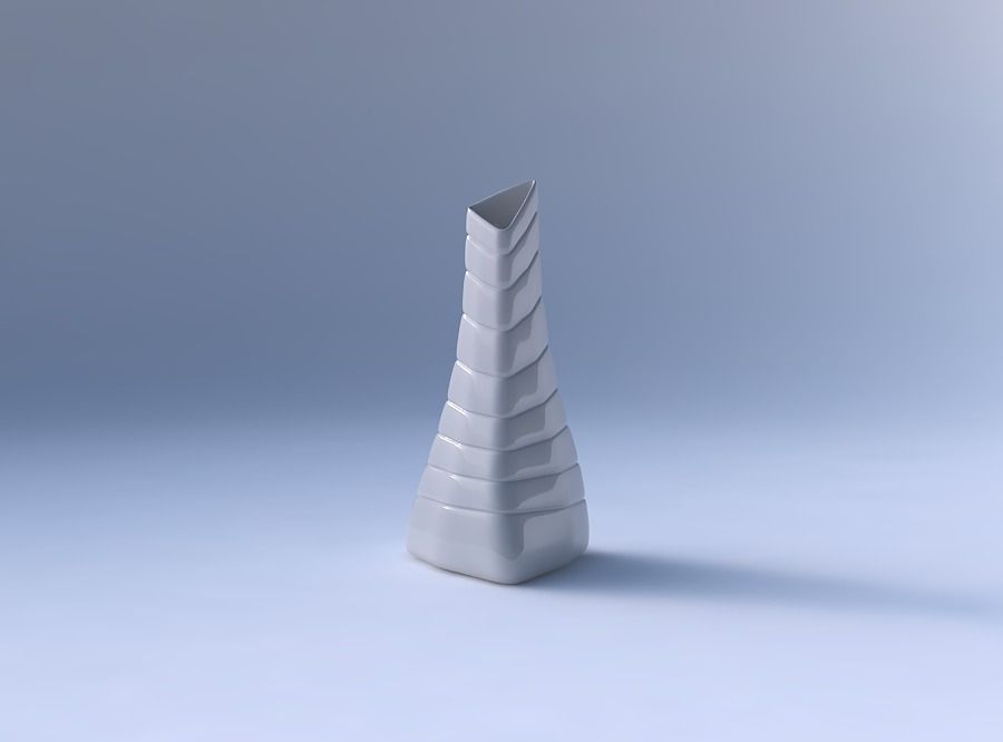 Vase grounded tilted triangle with smooth horizontal dents 3D print model_4