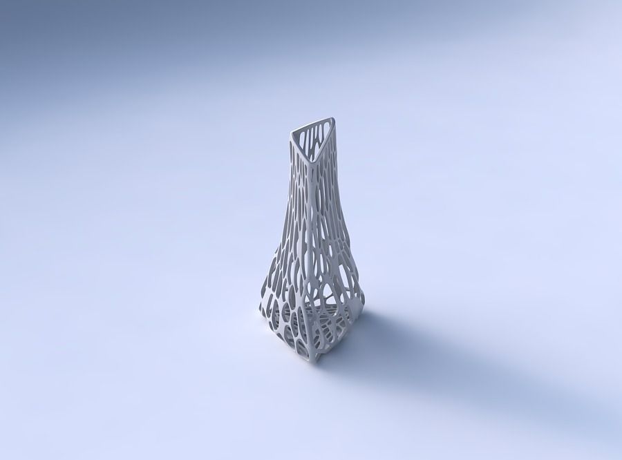Vase grounded tilted triangle with twisted organic lattice 3D print model_3