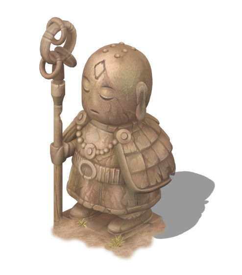 Cartoon version - ascetic monk statue 02 3D model_1
