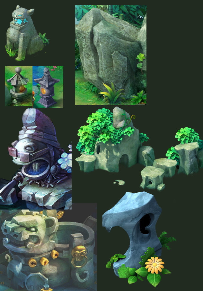 Cartoon city - lake decoration stone carving 3D model_5