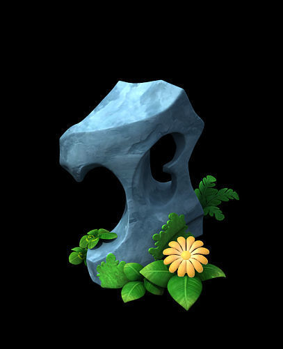 Cartoon city - lake decoration stone carving 3D model_6