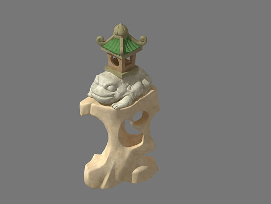 Cartoon city - lake decoration stone carving 3D model_2