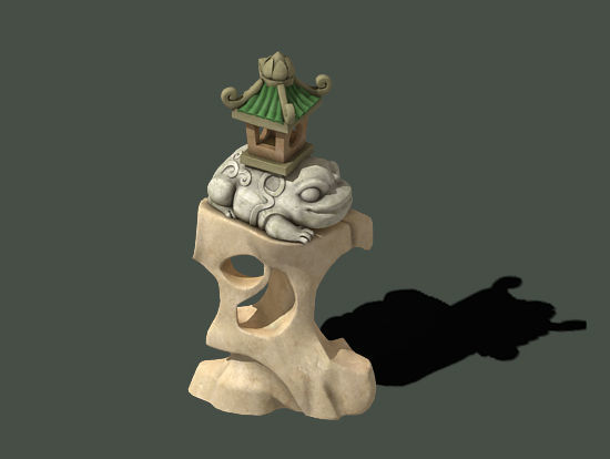 Cartoon city - lake decoration stone carving 3D model_7