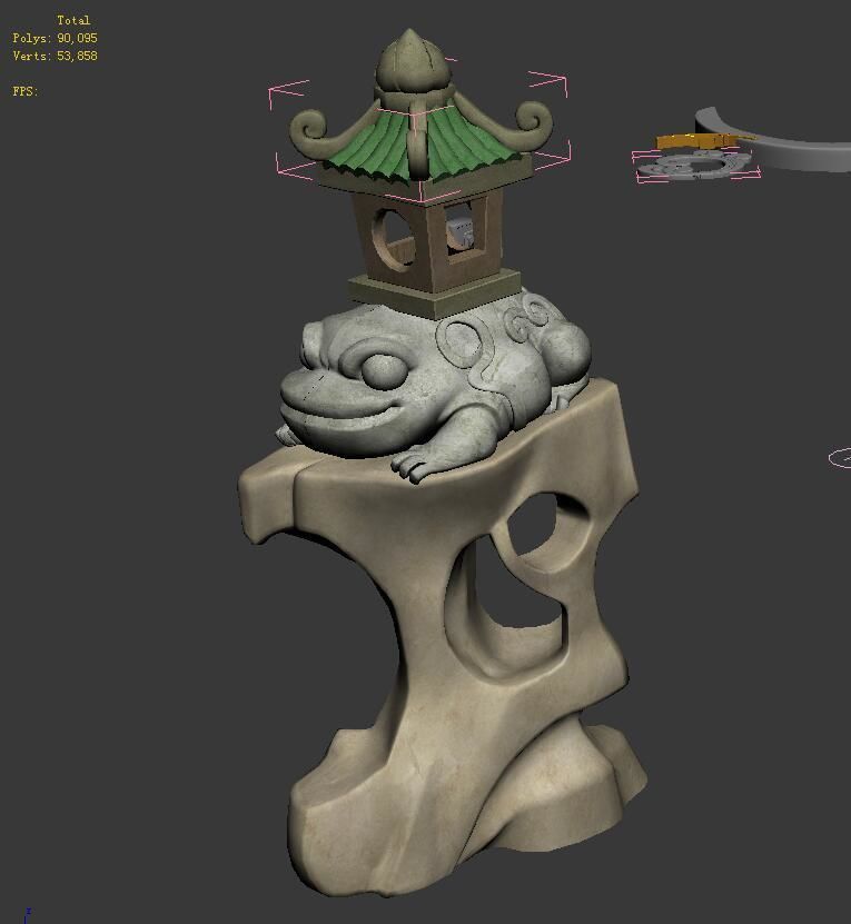 Cartoon city - lake decoration stone carving 3D model_10
