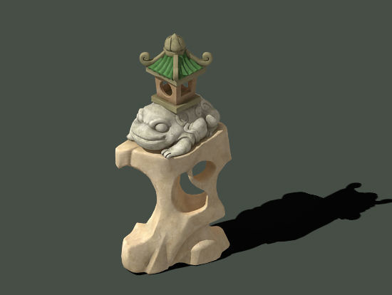 Cartoon city - lake decoration stone carving 3D model_8