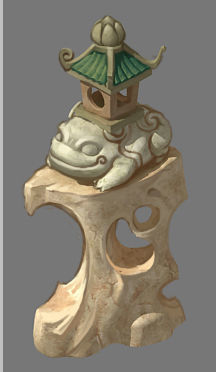 Cartoon city - lake decoration stone carving 3D model_3