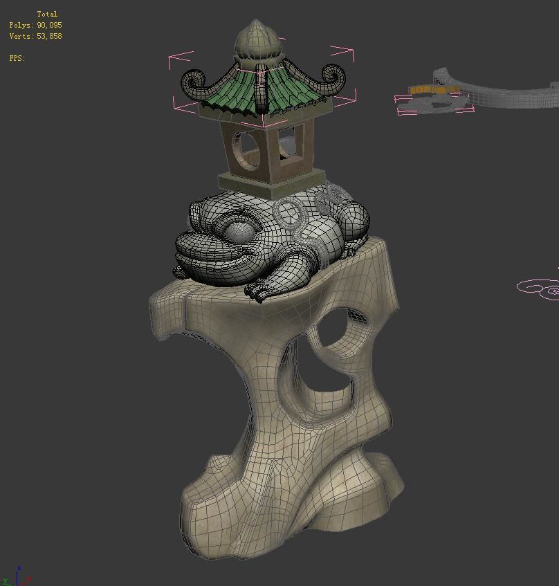 Cartoon city - lake decoration stone carving 3D model_9