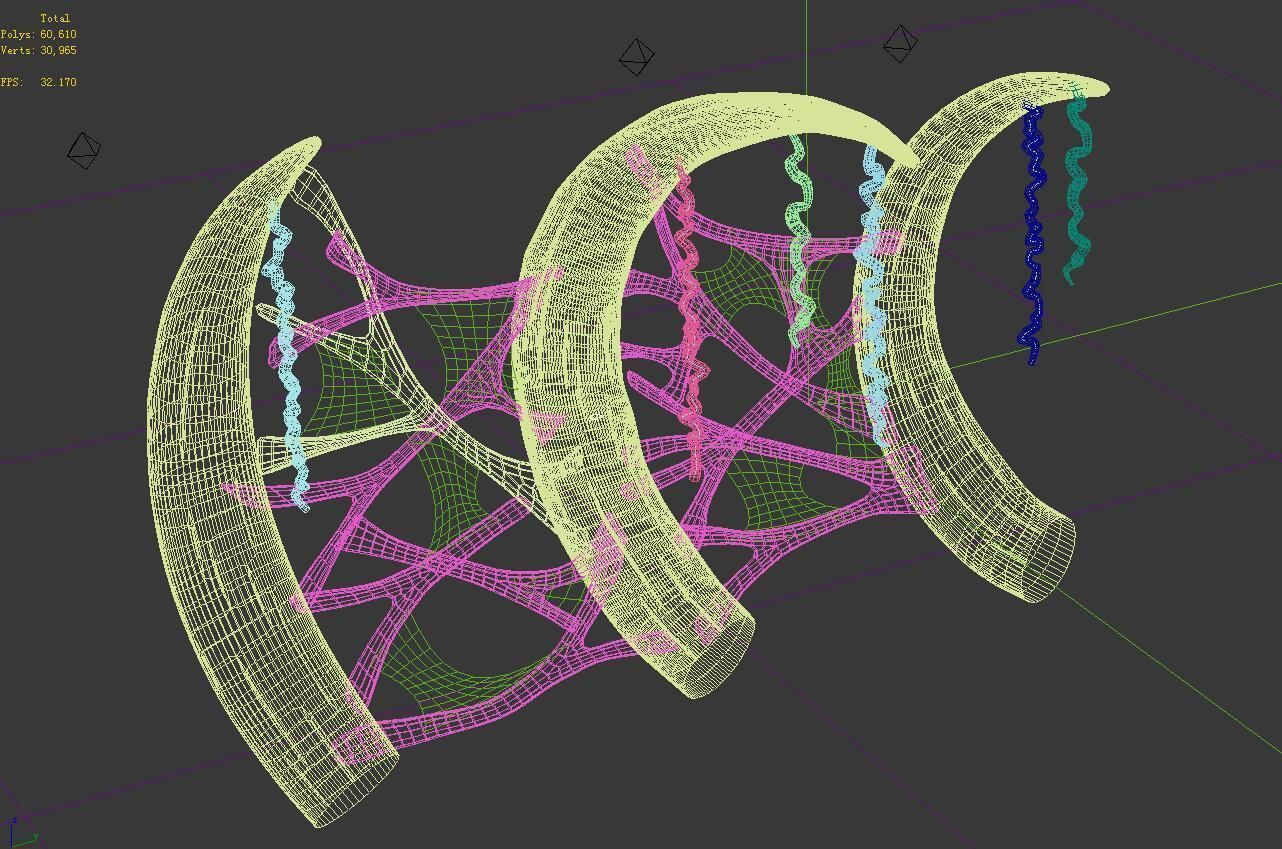 Cartoon submarine city - with ribbed bones 3D model_4