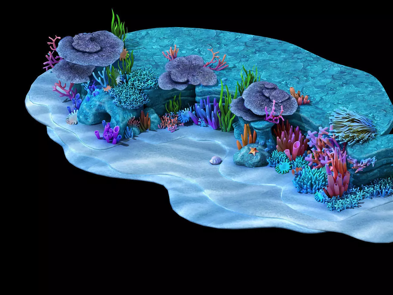 Cartoon Underwater City - Seabed Cliff 03 3D model