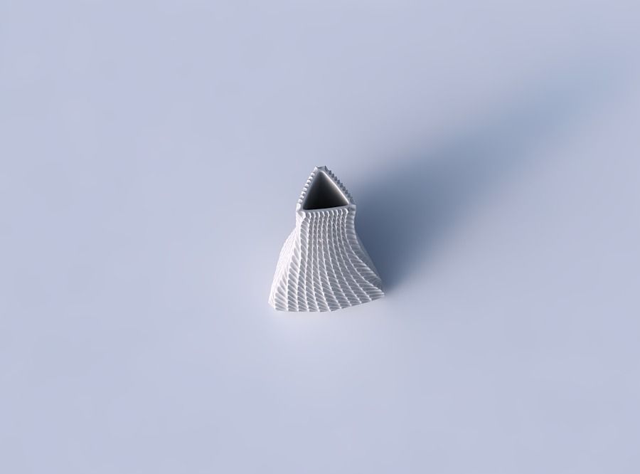 Vase grounded triangle with bent extruded lines 3D print model_2