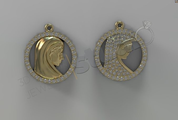 Holy Mary pendant with gems two versions 3d model 3D print model