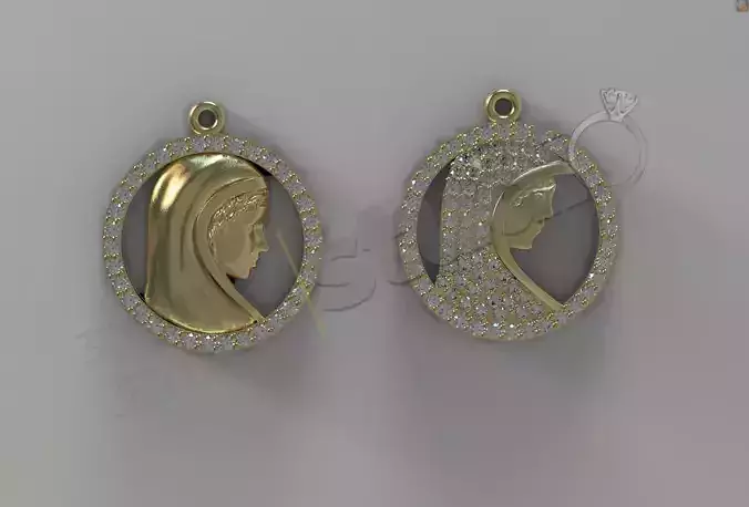 Holy Mary pendant with gems two versions 3d model