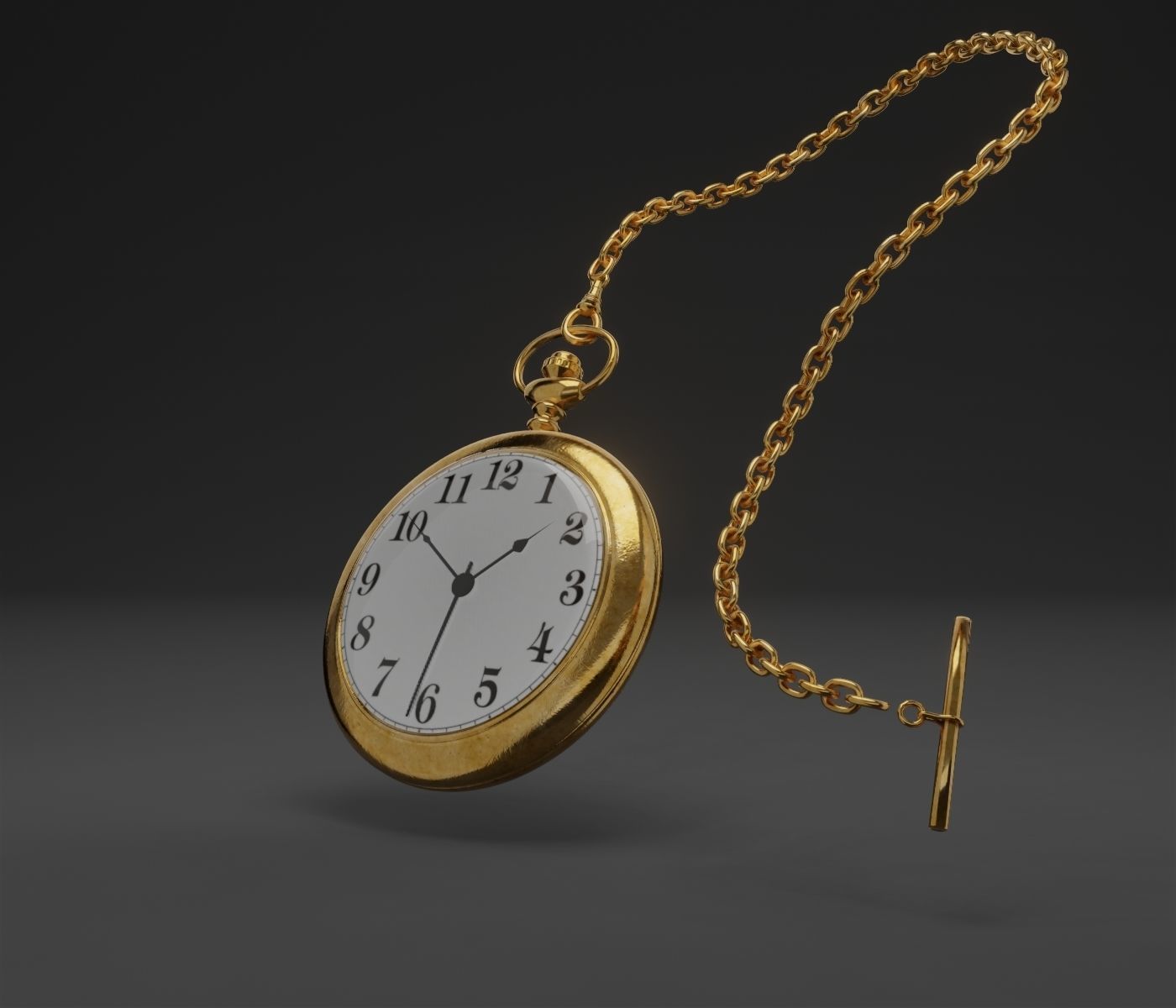 Gold pocket watch 3D model_1