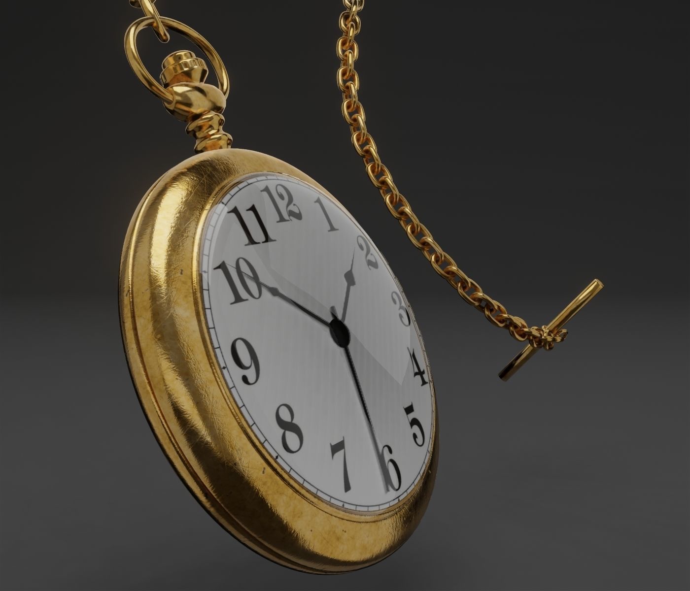 Gold pocket watch 3D model_4
