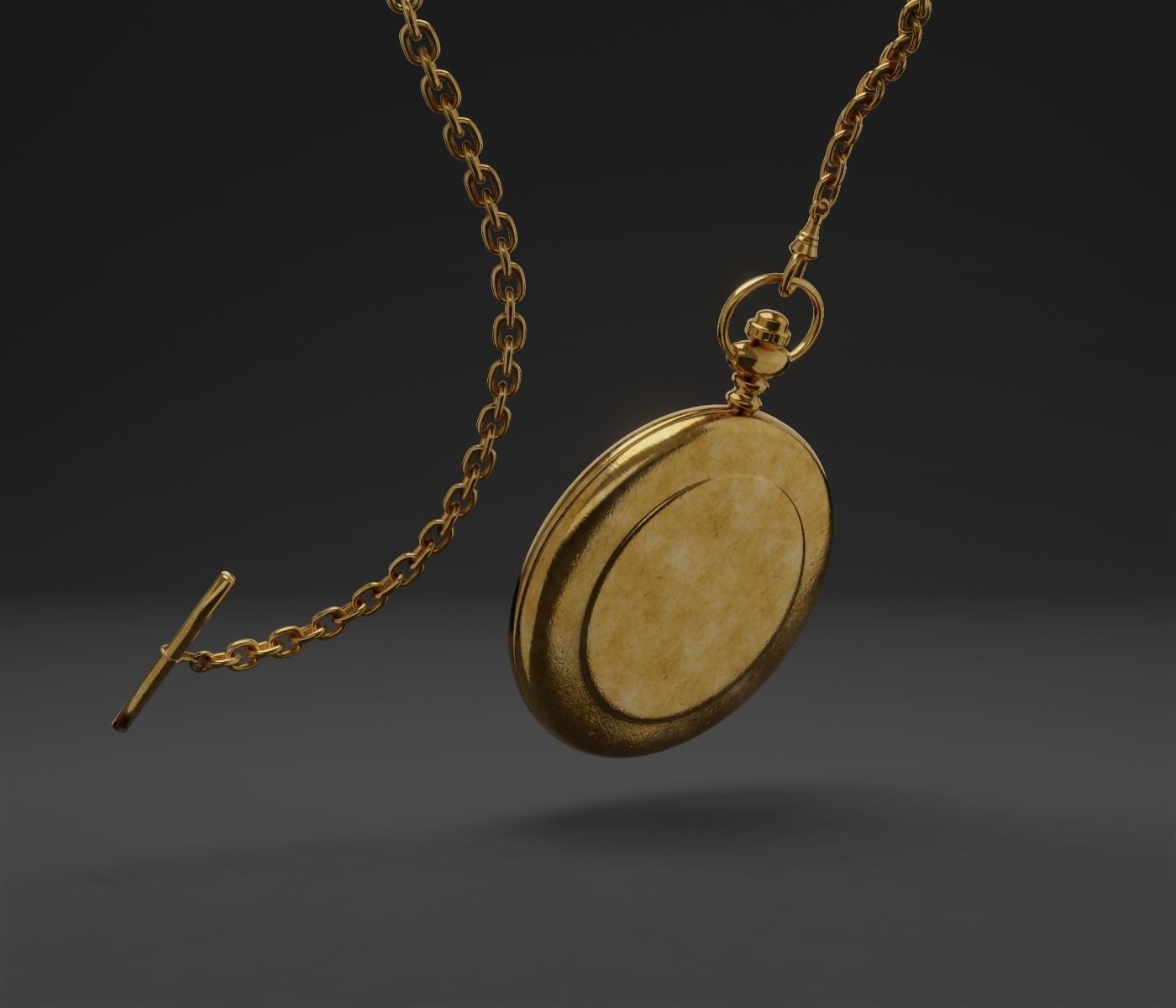 Gold pocket watch 3D model_2