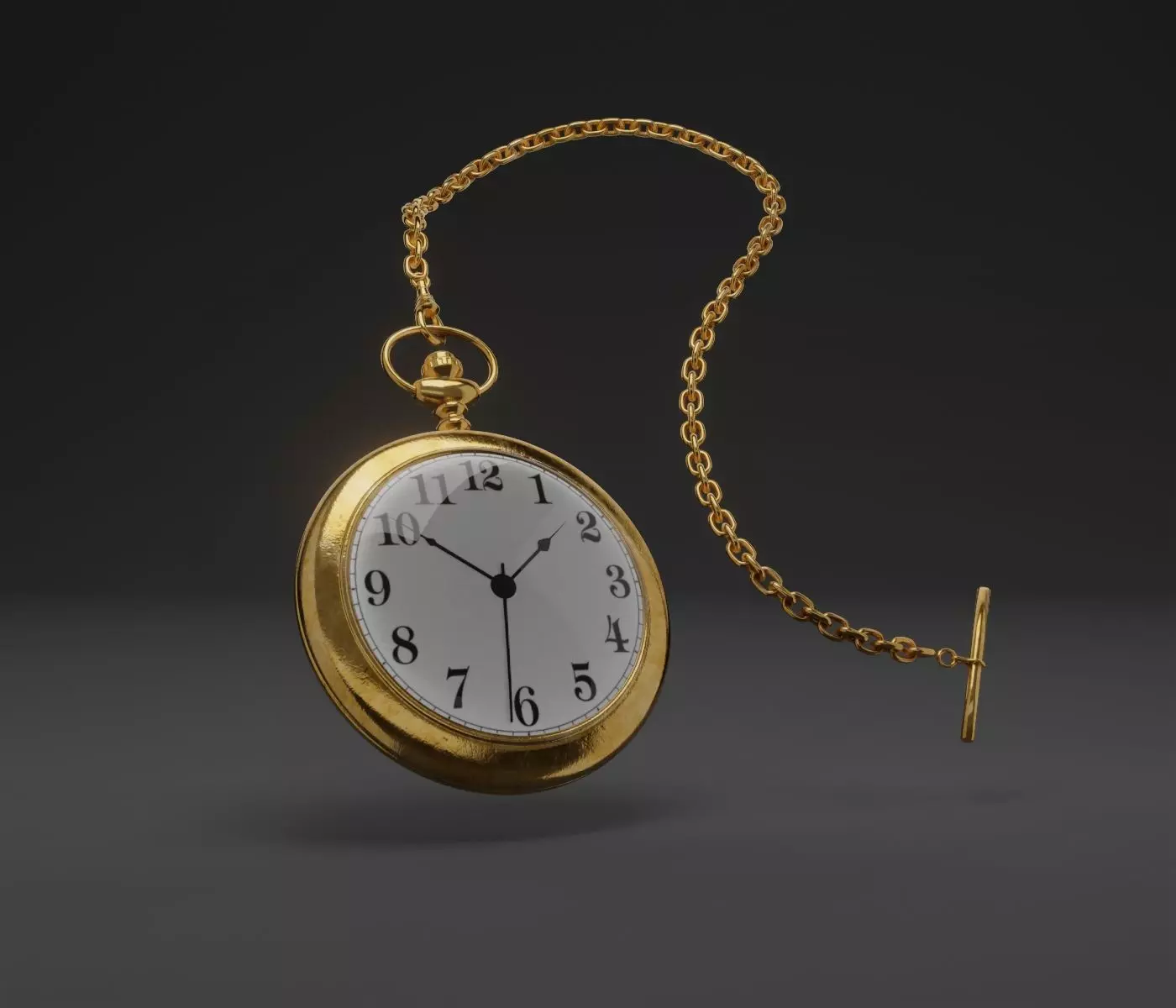 Gold pocket watch 3D model_0