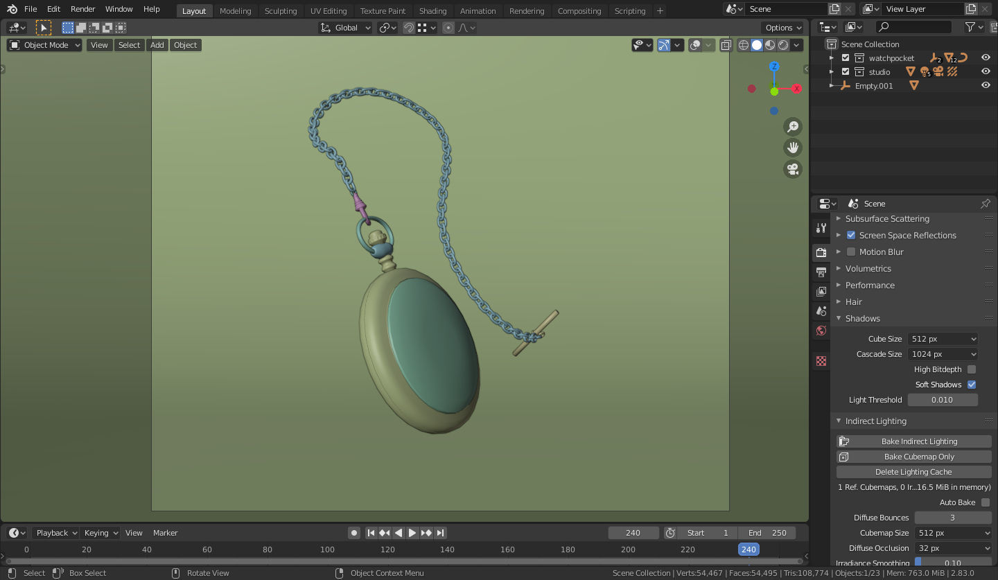 Gold pocket watch 3D model_5
