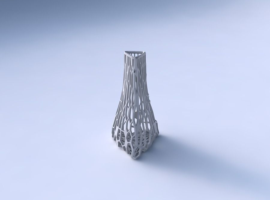 Vase grounded triangle with faceted organic lattice 3D print model_3