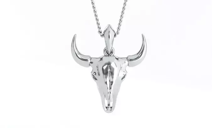 buffalo skull silver pendant