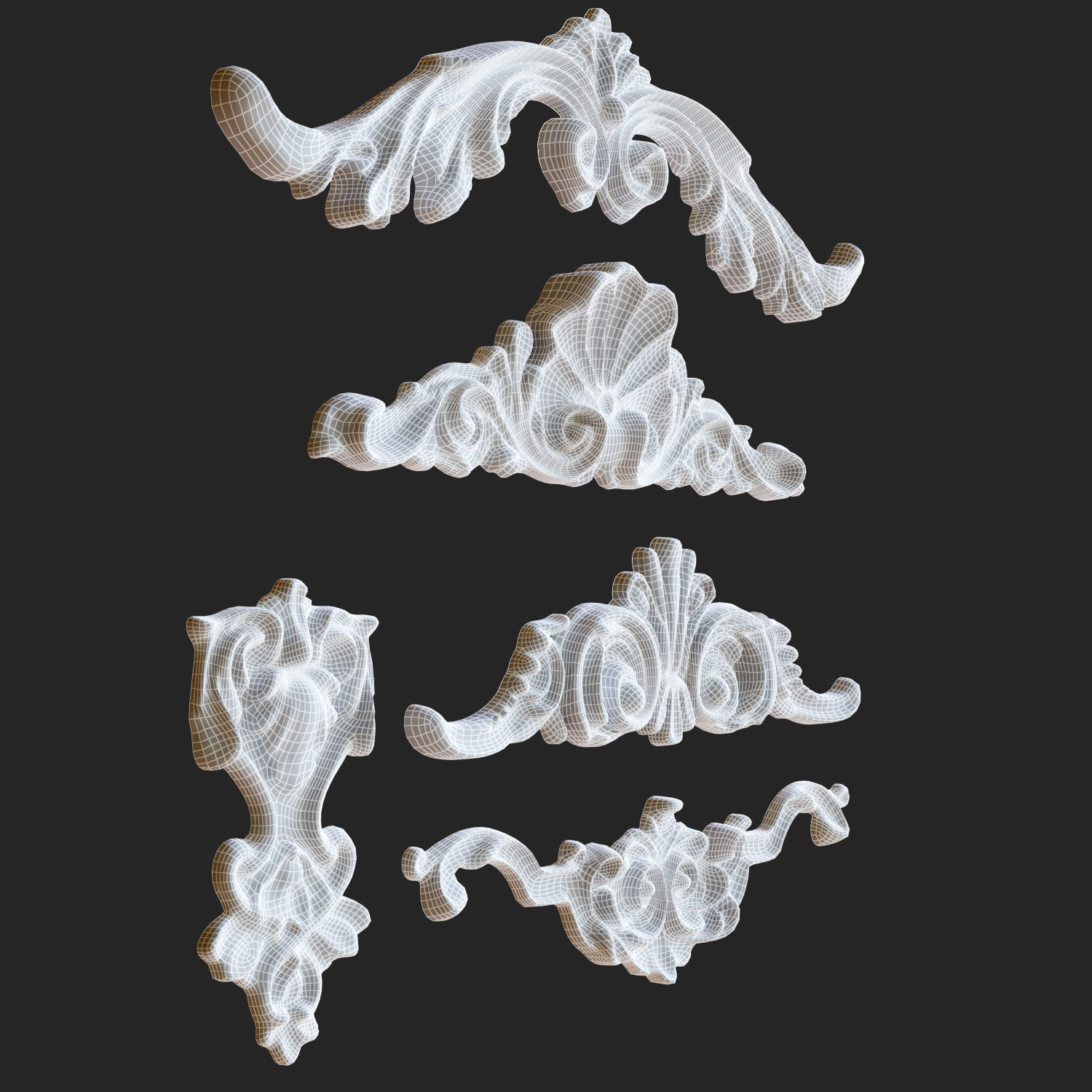 orgament set of gold ornaments 3D model_2